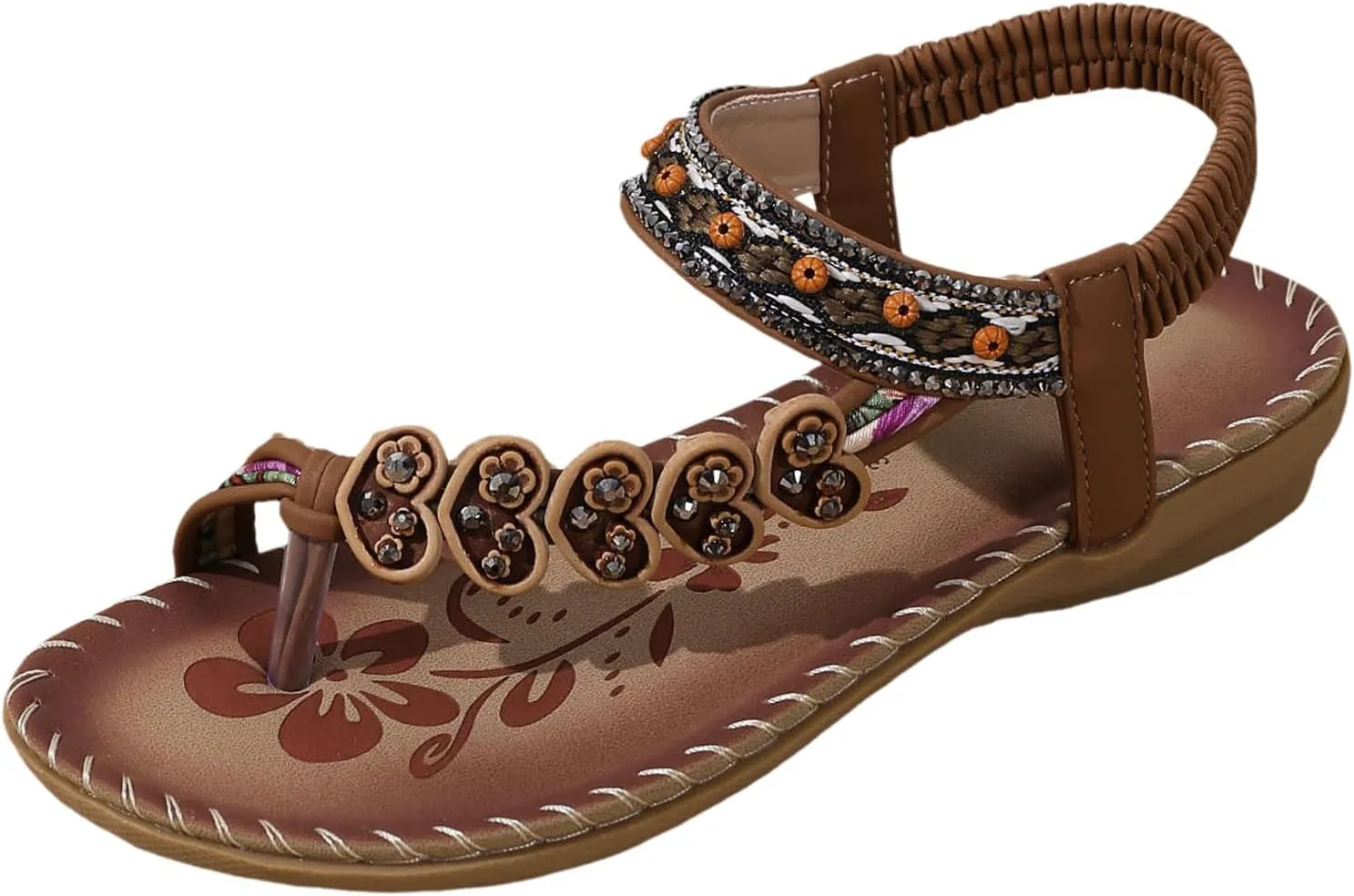 Adjustable Strap Flat Sandals for Women Rhinestone Open Toe Slip on Casual Sandal Non Slip Outdoor Sandals