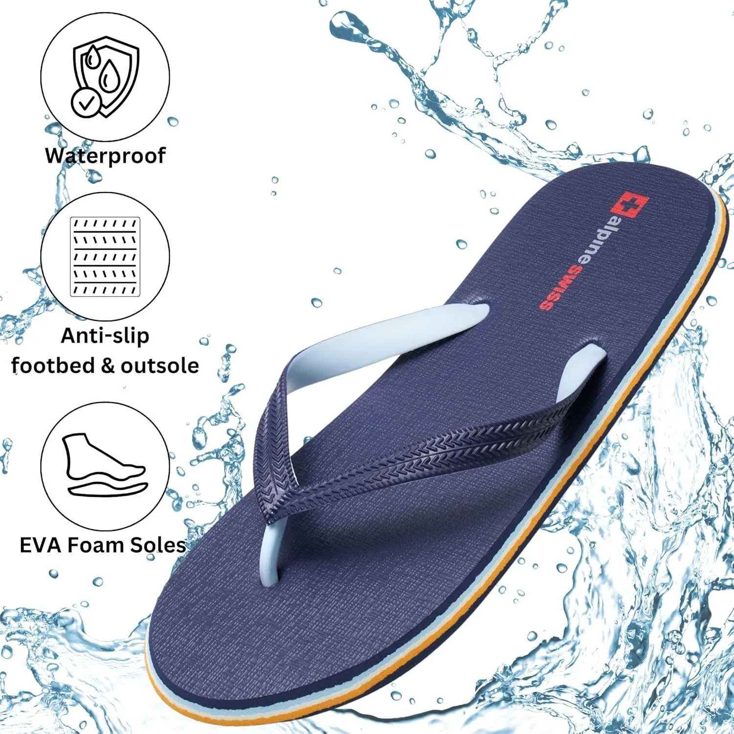 Alpine Swiss Men's Flip Flops | Ultra-light Thin EVA foam Sandals for Beach Pool Everyday Wear | Simple Flexible Flip Flops for Men