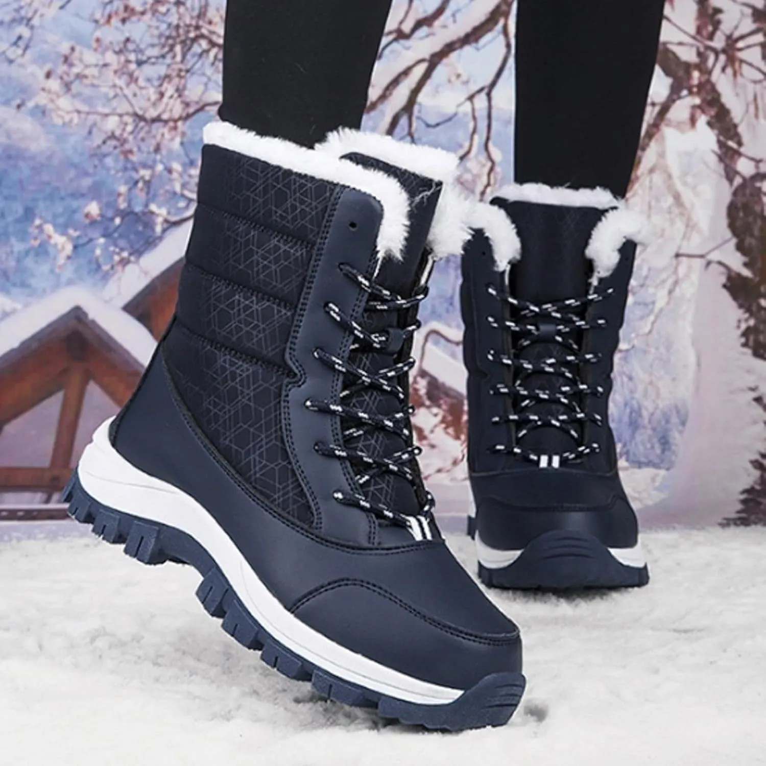AMDBEL Snow Boots for Women Winter Waterproof Warm Fur Lined Mid Calf Booties Outdoor Anti-Slip Ankle Boots Walking Ski Shoes