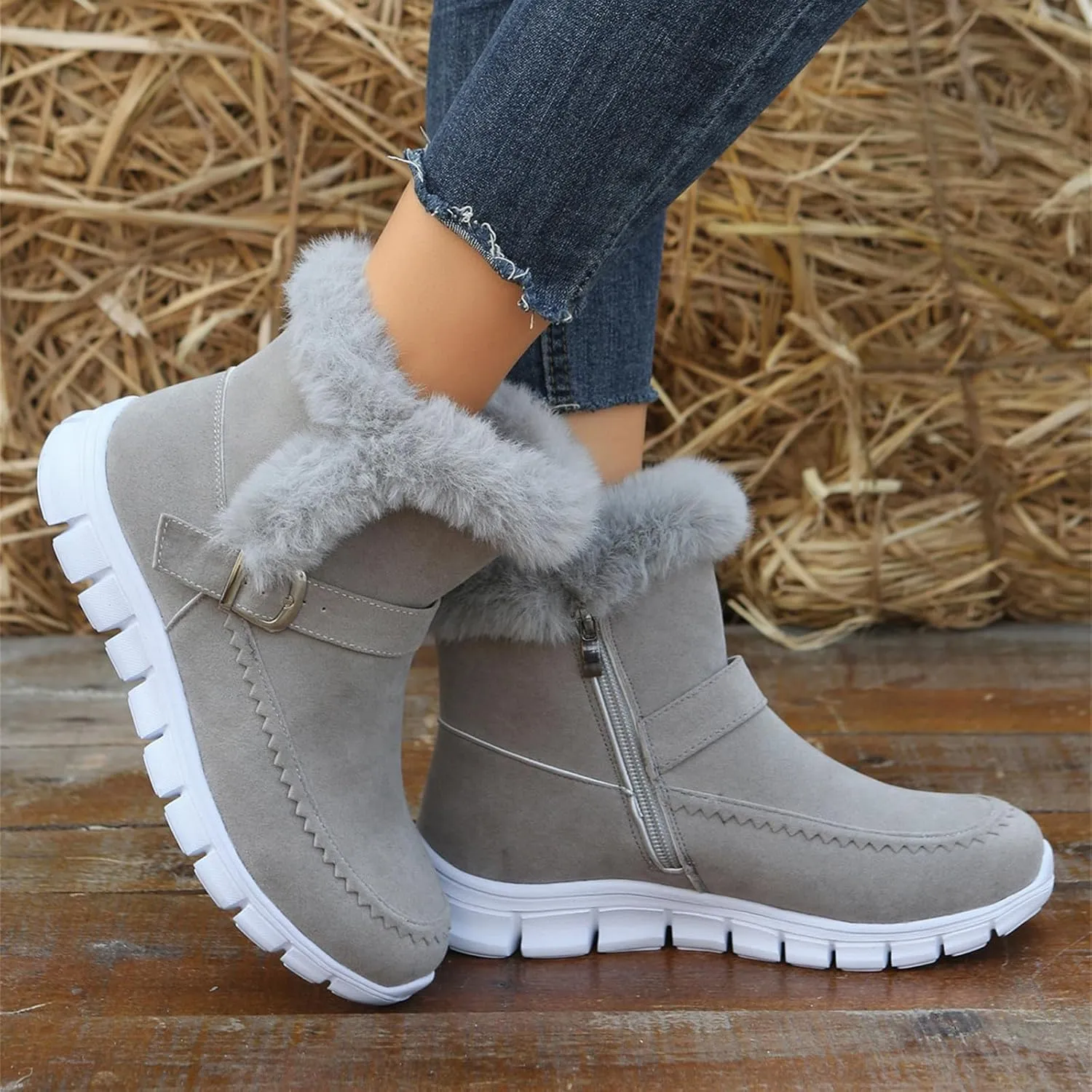 Ankle Boots For Women Comfy Snow Boots Warm Comfortable Slip On Outdoor Fur Lined Walking Winter Loafers Shoes 2024