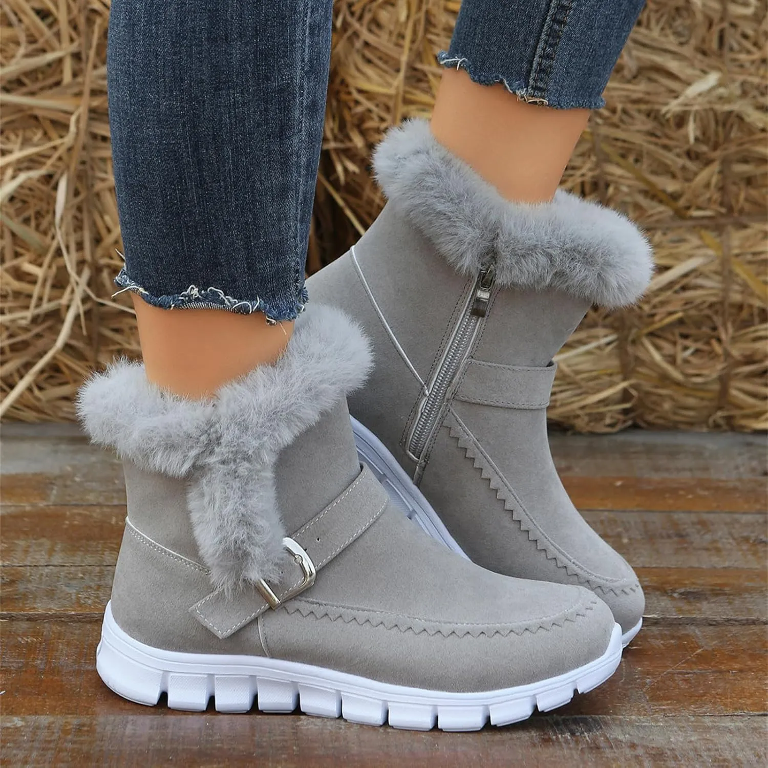 Ankle Boots For Women Comfy Snow Boots Warm Comfortable Slip On Outdoor Fur Lined Walking Winter Loafers Shoes 2024