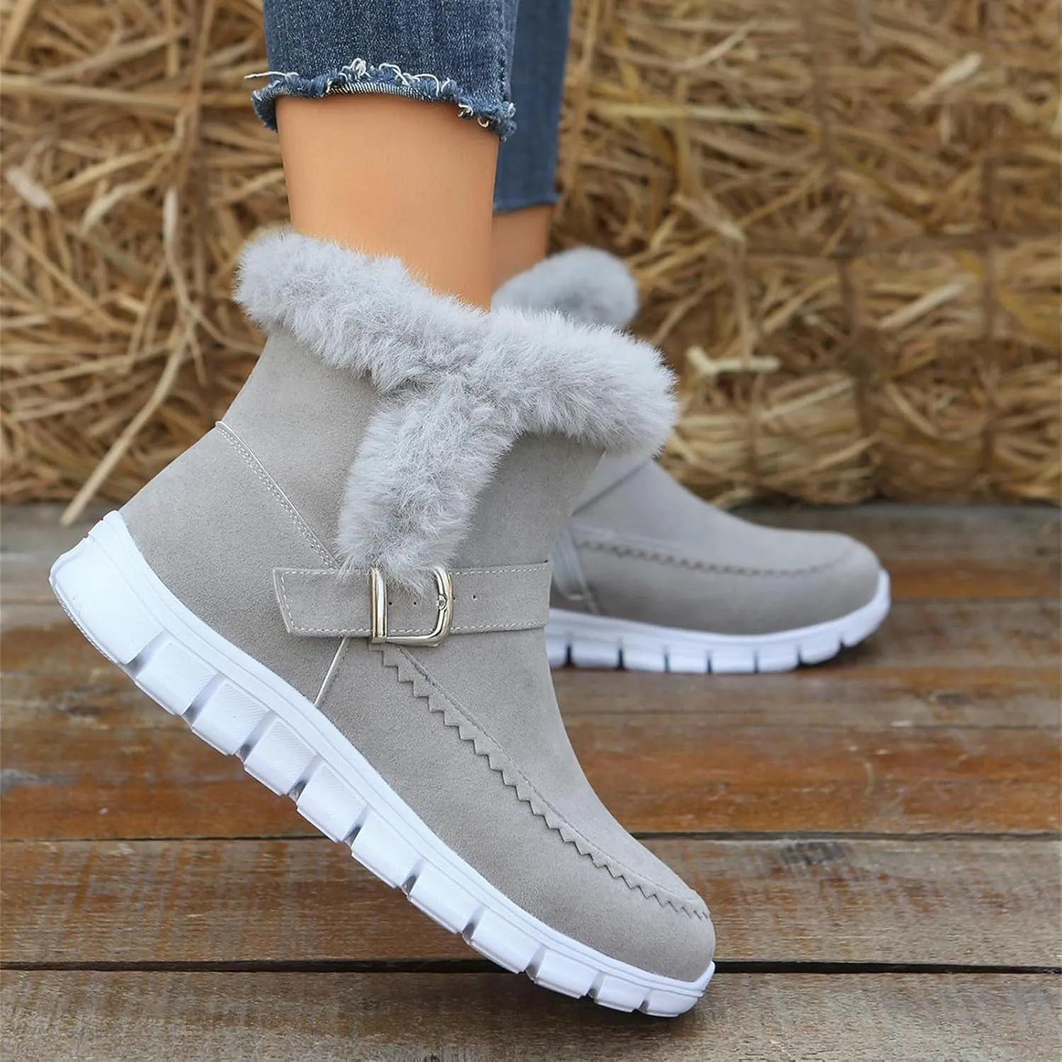 Ankle Boots For Women Comfy Snow Boots Warm Comfortable Slip On Outdoor Fur Lined Walking Winter Loafers Shoes 2024
