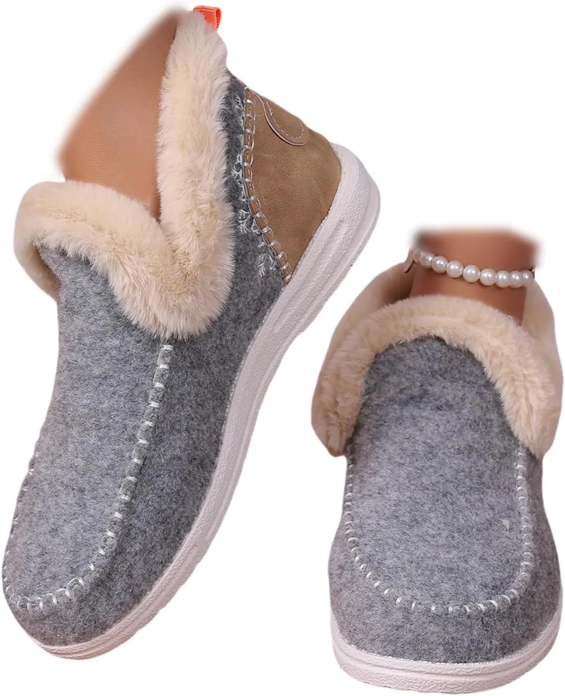 Ankle Boots For Women Comfy Winter Snow Boots Slip on Warm Comfortable Outdoor Fur Lined Thickening Loafers Shoes