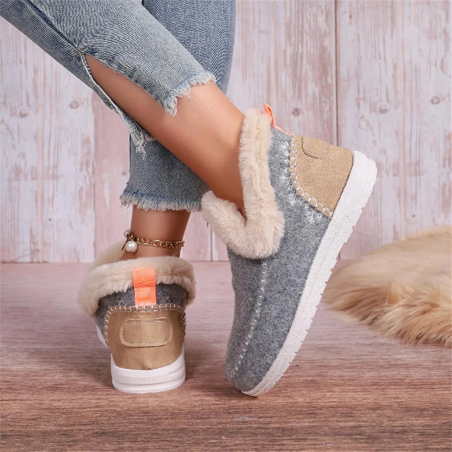 Ankle Boots For Women Comfy Winter Snow Boots Slip on Warm Comfortable Outdoor Fur Lined Thickening Loafers Shoes