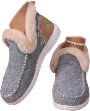 Ankle Boots For Women Comfy Winter Snow Boots Slip on Warm Comfortable Outdoor Fur Lined Thickening Loafers Shoes