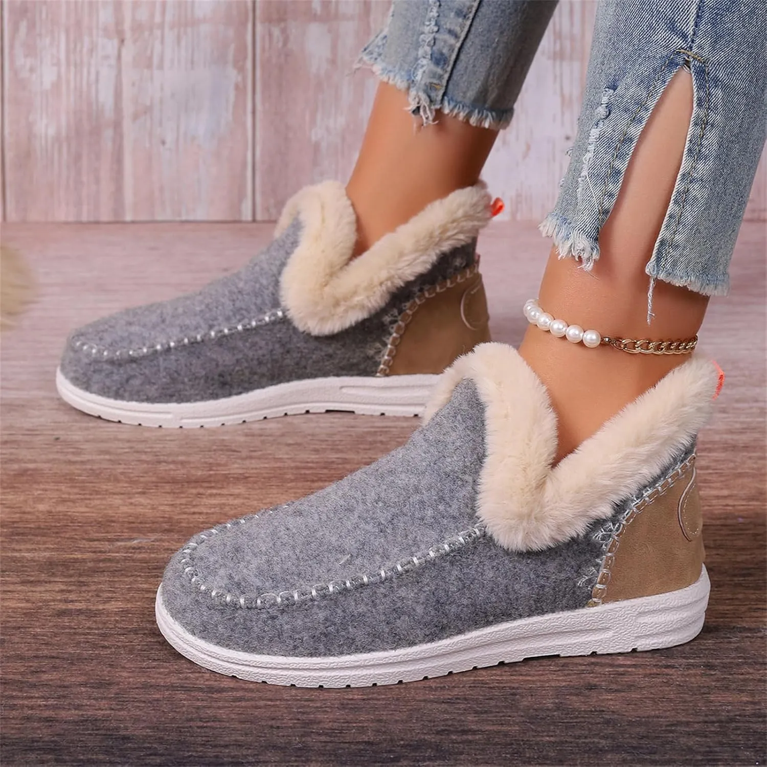 Ankle Boots For Women Comfy Winter Snow Boots Slip on Warm Comfortable Outdoor Fur Lined Thickening Loafers Shoes