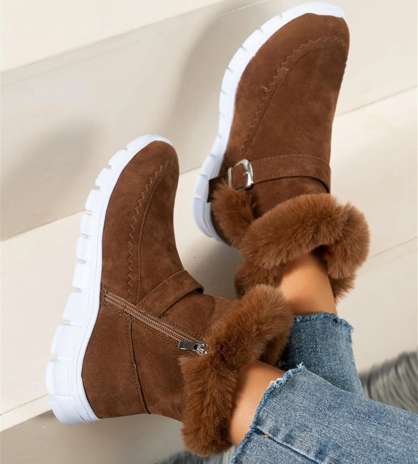 Booties For Women 2024 Snow Winter Warm Ankle Boots Slip On Outdoor Fur Lined Comfort Fashion Casual Loafers Shoes