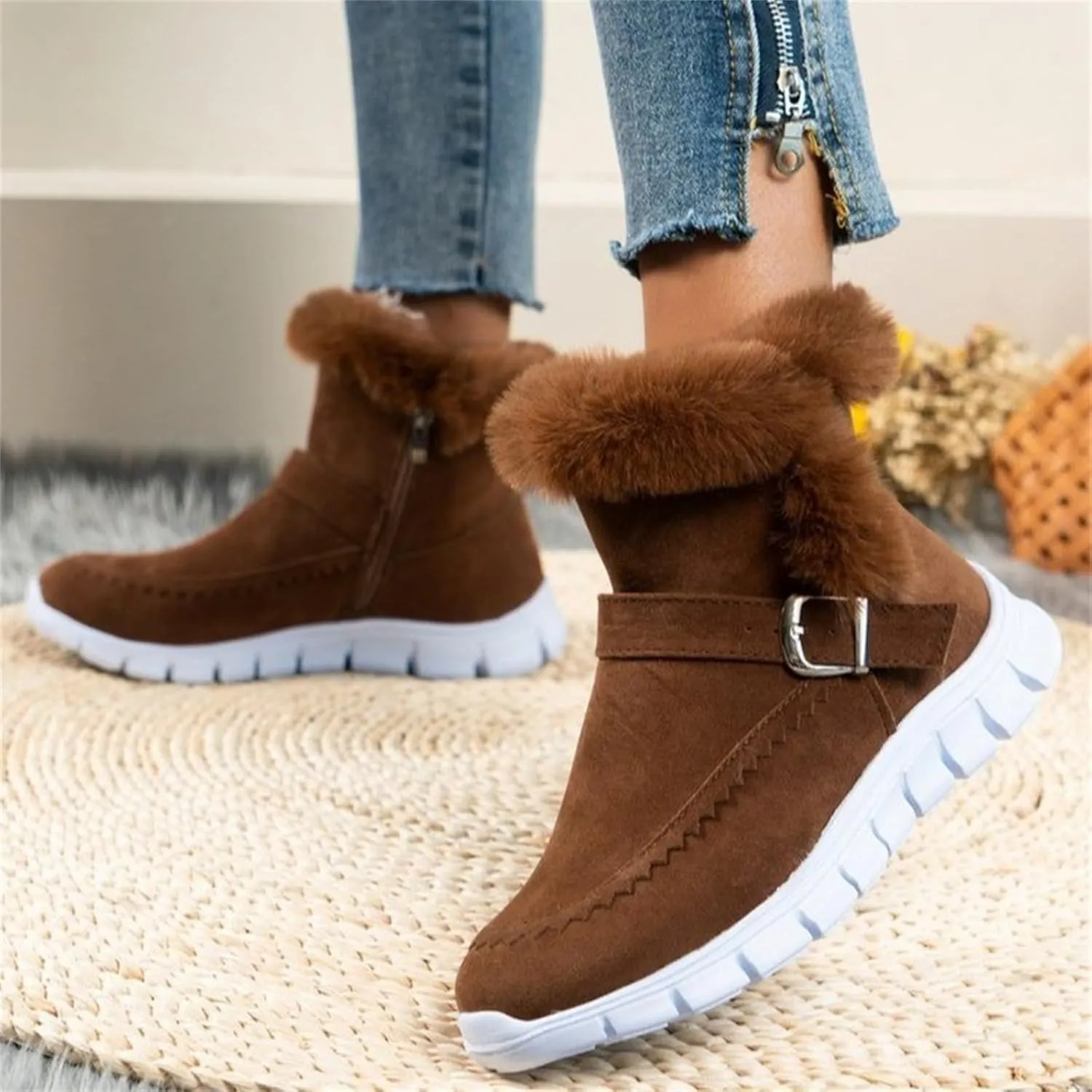 Booties For Women 2024 Snow Winter Warm Ankle Boots Slip On Outdoor Fur Lined Comfort Fashion Casual Loafers Shoes