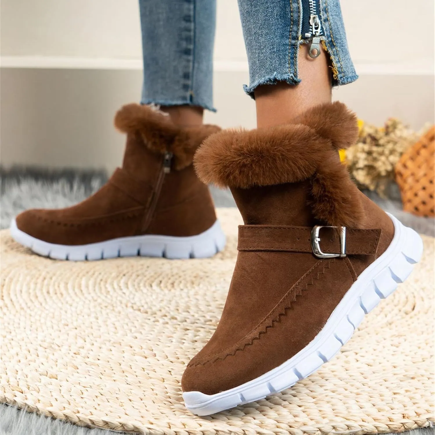Booties For Women 2024 Snow Winter Warm Ankle Boots Slip On Outdoor Fur Lined Comfort Fashion Casual Loafers Shoes