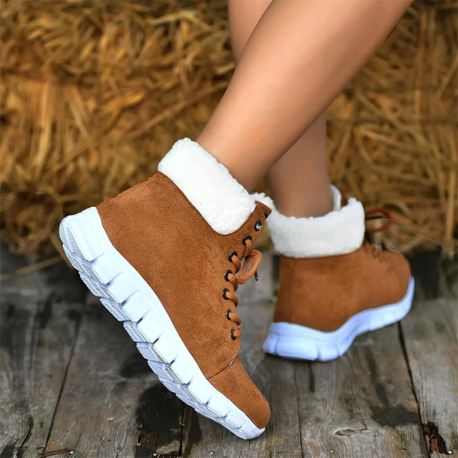Boots For Women 2024 Ankle Booties High-top Winter Snow Boots Slip on Warm Comfortable Casual Fur Lined Loafers Shoes