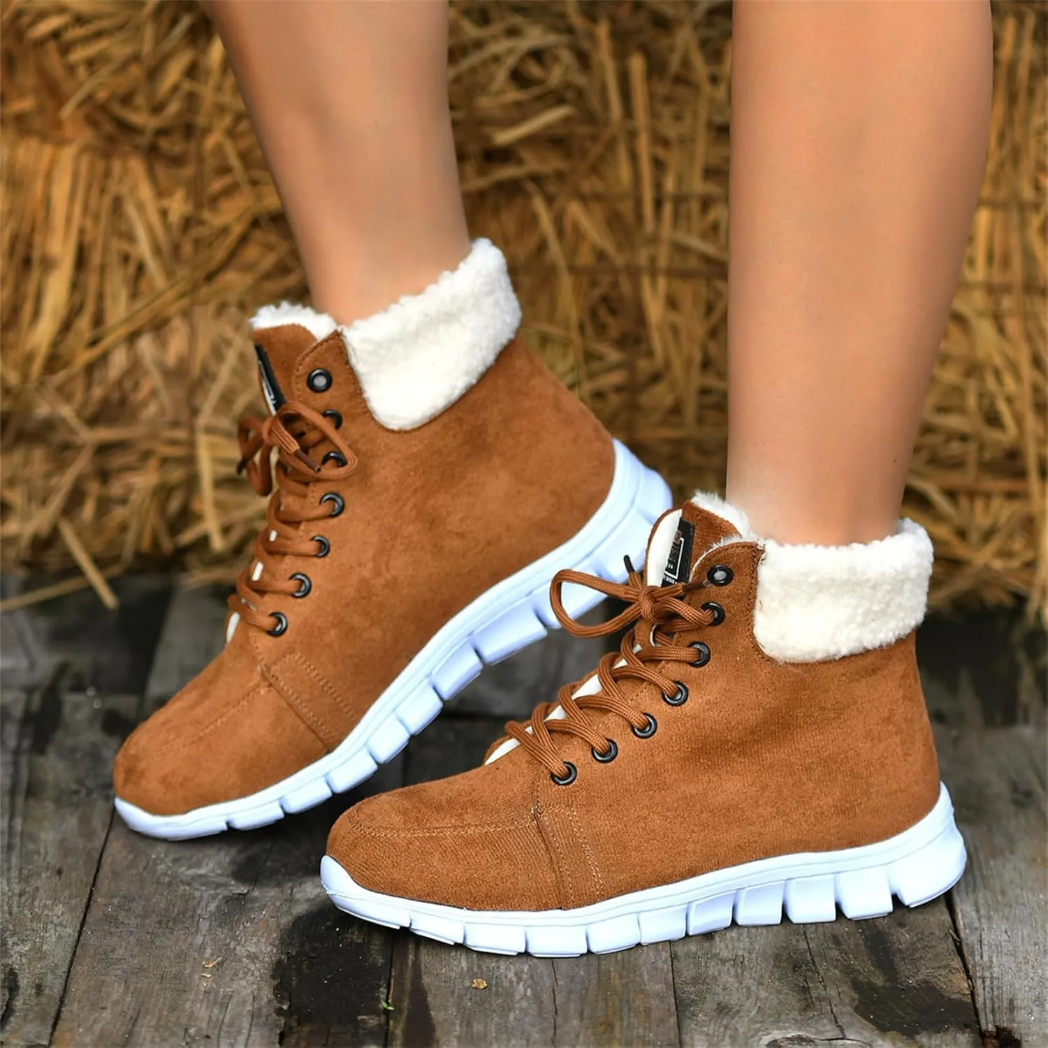 Boots For Women 2024 Ankle Booties High-top Winter Snow Boots Slip on Warm Comfortable Casual Fur Lined Loafers Shoes