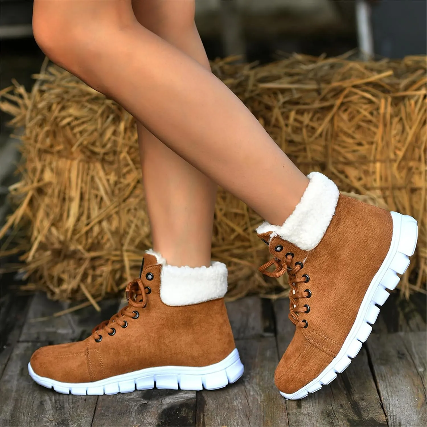 Boots For Women 2024 Ankle Booties High-top Winter Snow Boots Slip on Warm Comfortable Casual Fur Lined Loafers Shoes