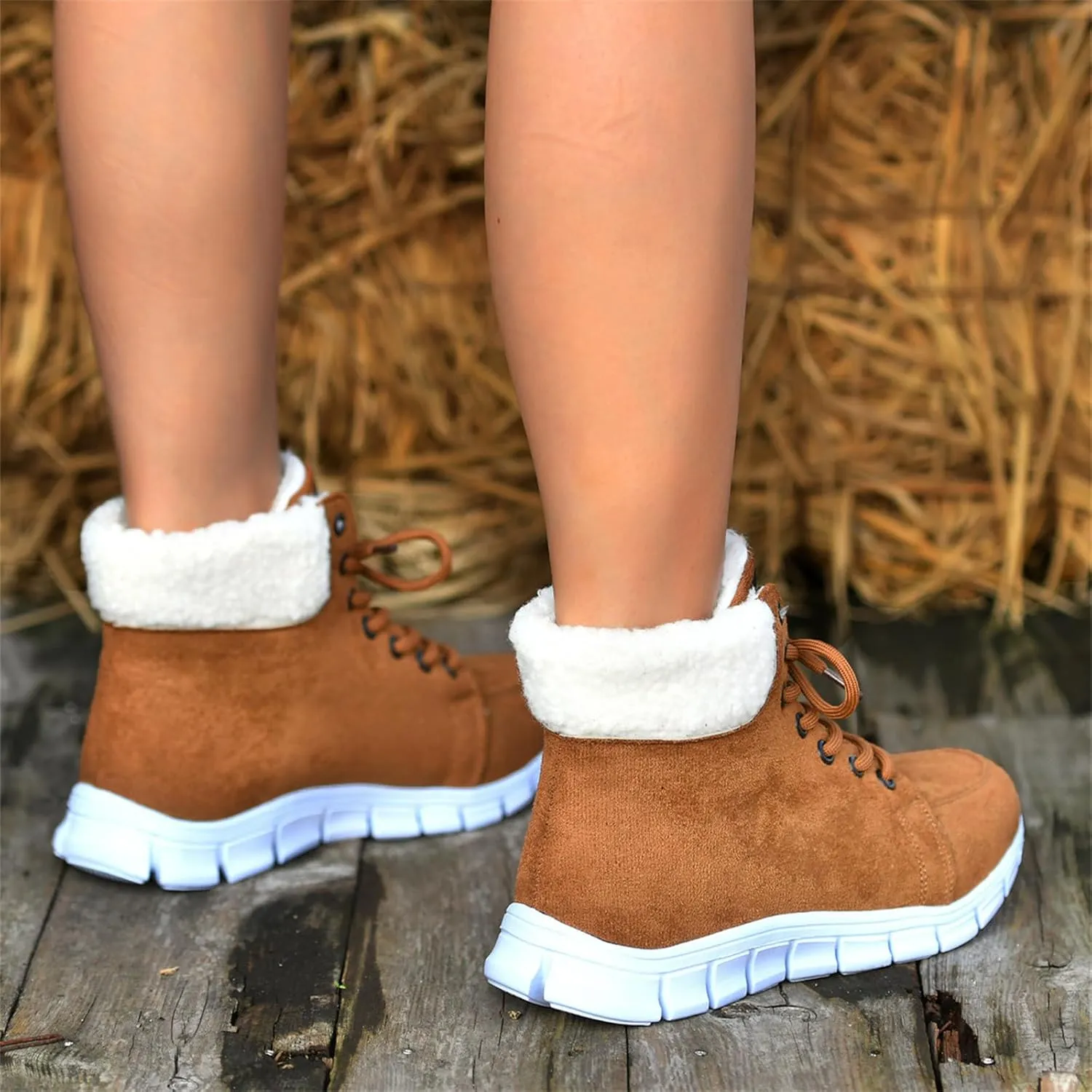 Boots For Women 2024 Ankle Booties High-top Winter Snow Boots Slip on Warm Comfortable Casual Fur Lined Loafers Shoes