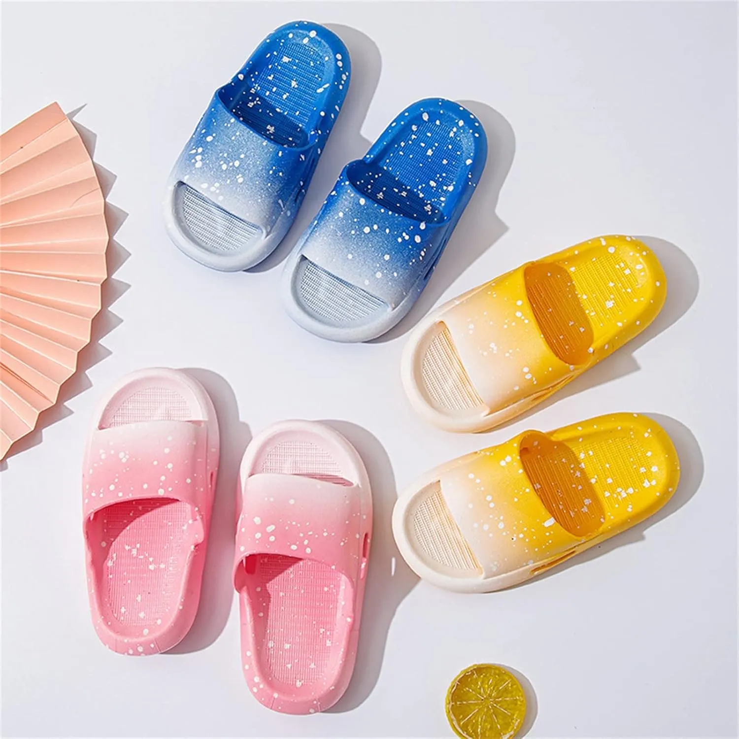 Boys Girls Shower Slides Open Toe Soft Sole Anti-Slip Snowflake Gradient House Shoes 2025 Summer Trendy Slippers