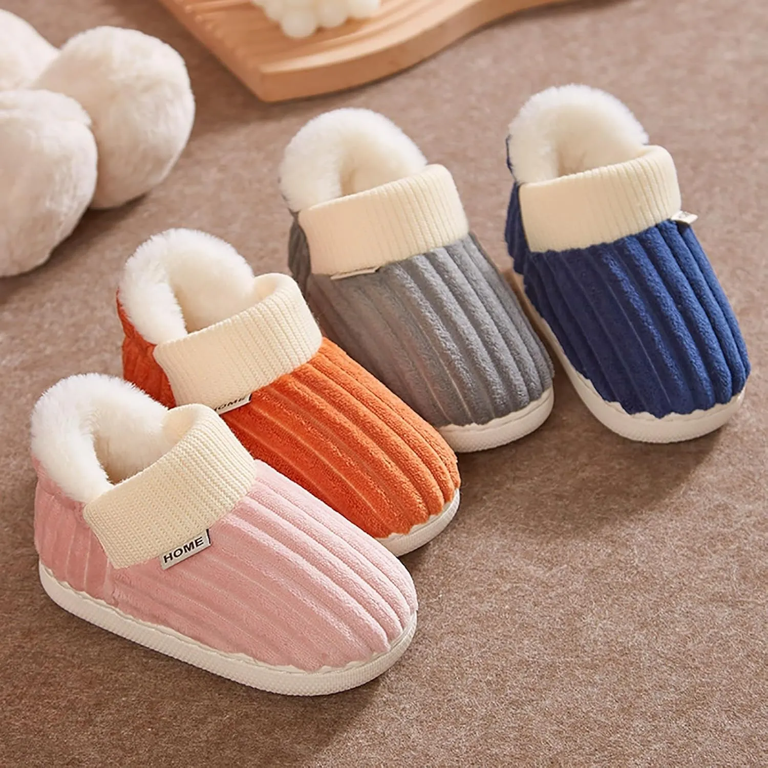 Boy's Girl's Winter House Slippers Kids Indoor Outdoor Warm Plush Cotton Slippers Boots Anti-Slip Bedroom Shoes