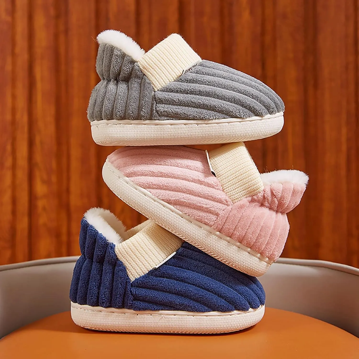 Boy's Girl's Winter House Slippers Kids Indoor Outdoor Warm Plush Cotton Slippers Boots Anti-Slip Bedroom Shoes