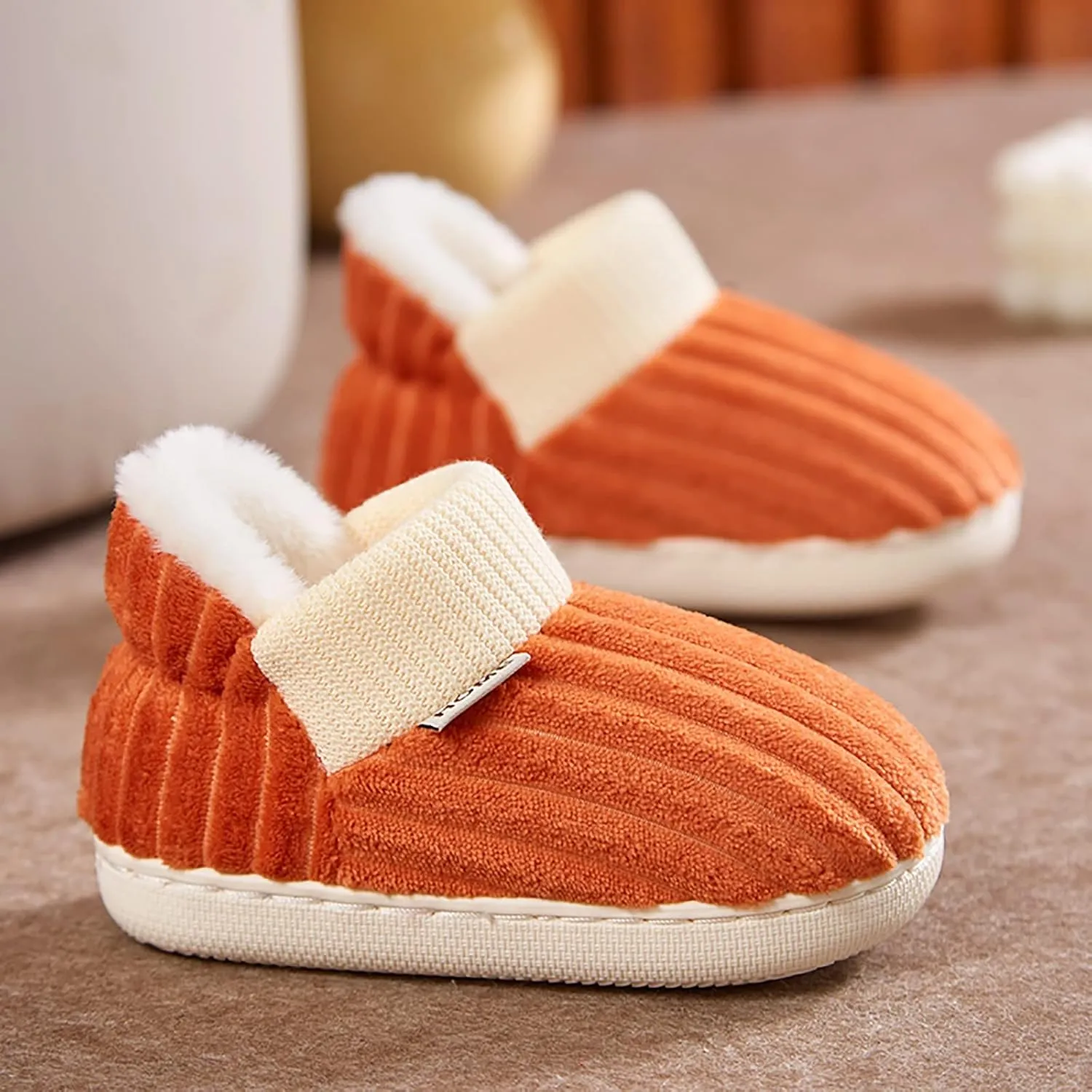Boy's Girl's Winter House Slippers Kids Indoor Outdoor Warm Plush Cotton Slippers Boots Anti-Slip Bedroom Shoes