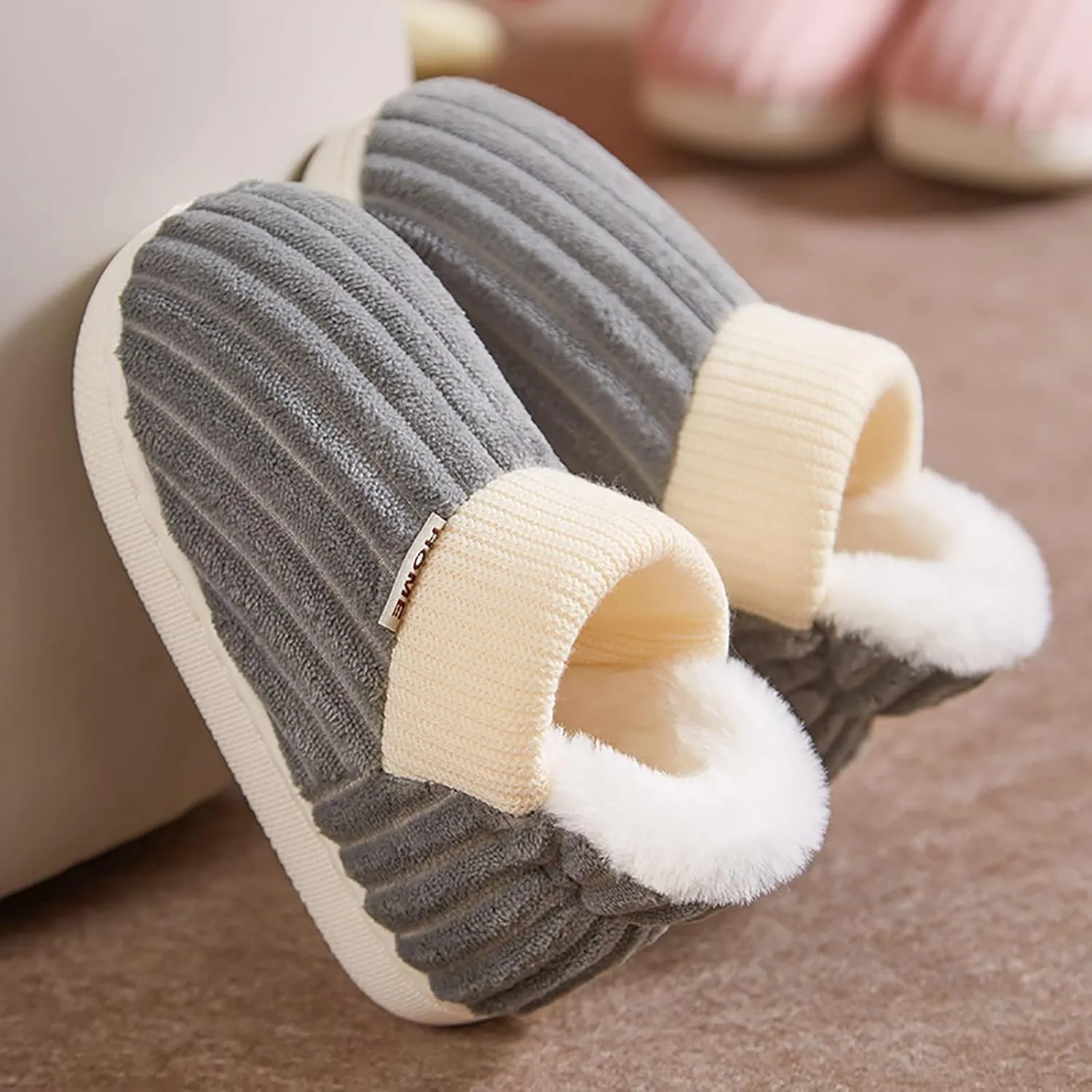 Boy's Girl's Winter House Slippers Kids Indoor Outdoor Warm Plush Cotton Slippers Boots Anti-Slip Bedroom Shoes