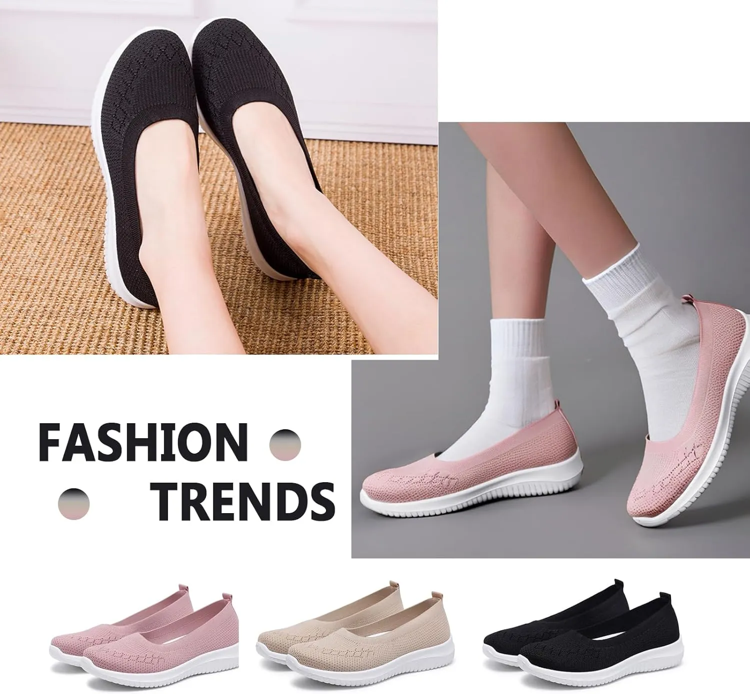 Buhelyc Women Mesh Low Top Knit Shoes Breathable Slip Walking Loafers Flexible Casual Easy Shoes for Summer