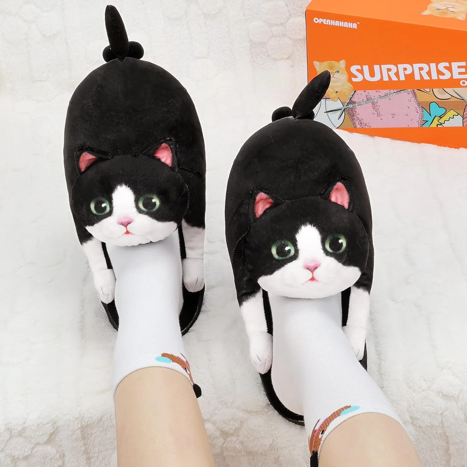 Cat Slippers for Women, Cute Fuzzy Animal Slippers For Indoor and Outdoor, Comfy Non-Slip Memory Foam Sole, Funny Cat Lover Gifts for Women