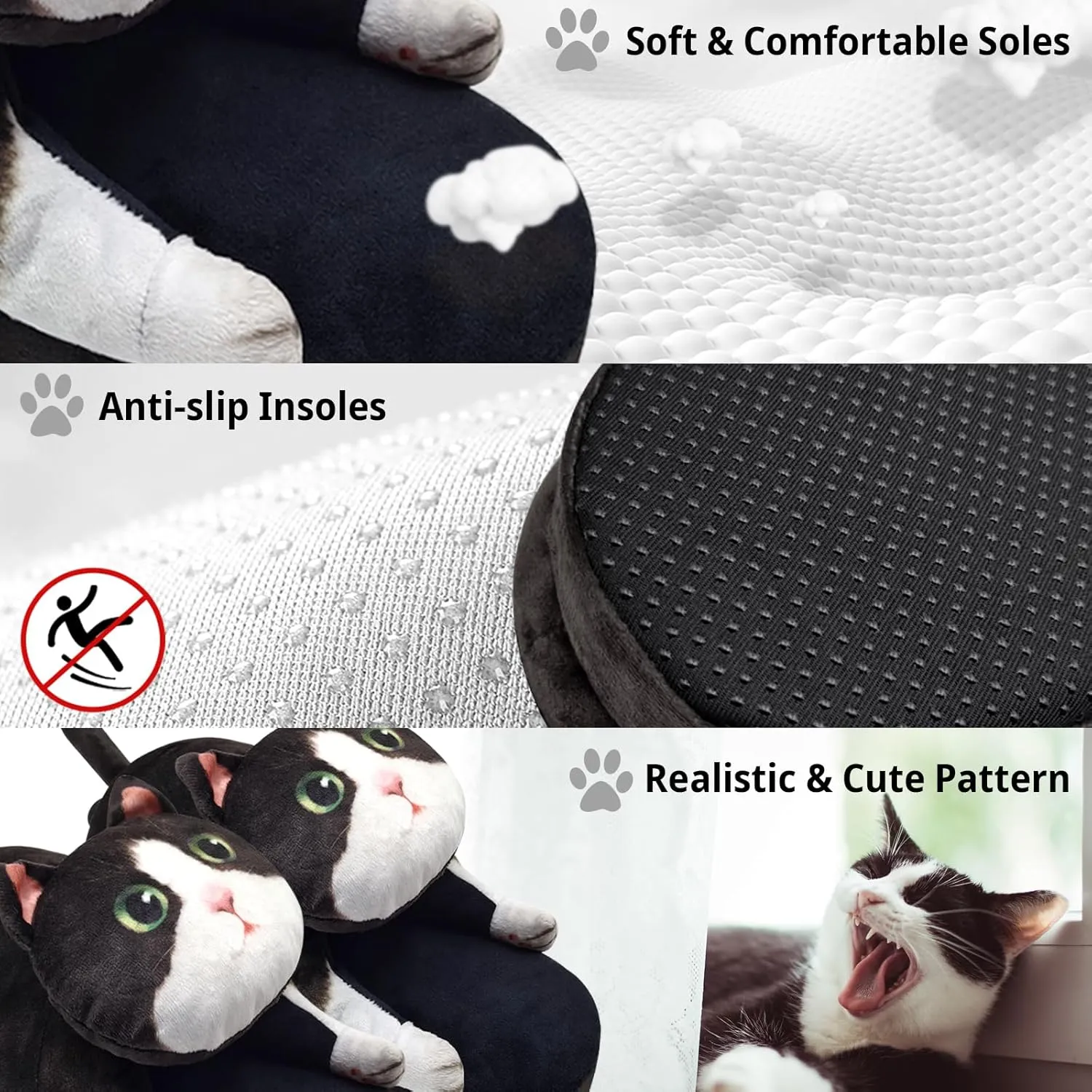 Cat Slippers for Women, Cute Fuzzy Animal Slippers For Indoor and Outdoor, Comfy Non-Slip Memory Foam Sole, Funny Cat Lover Gifts for Women