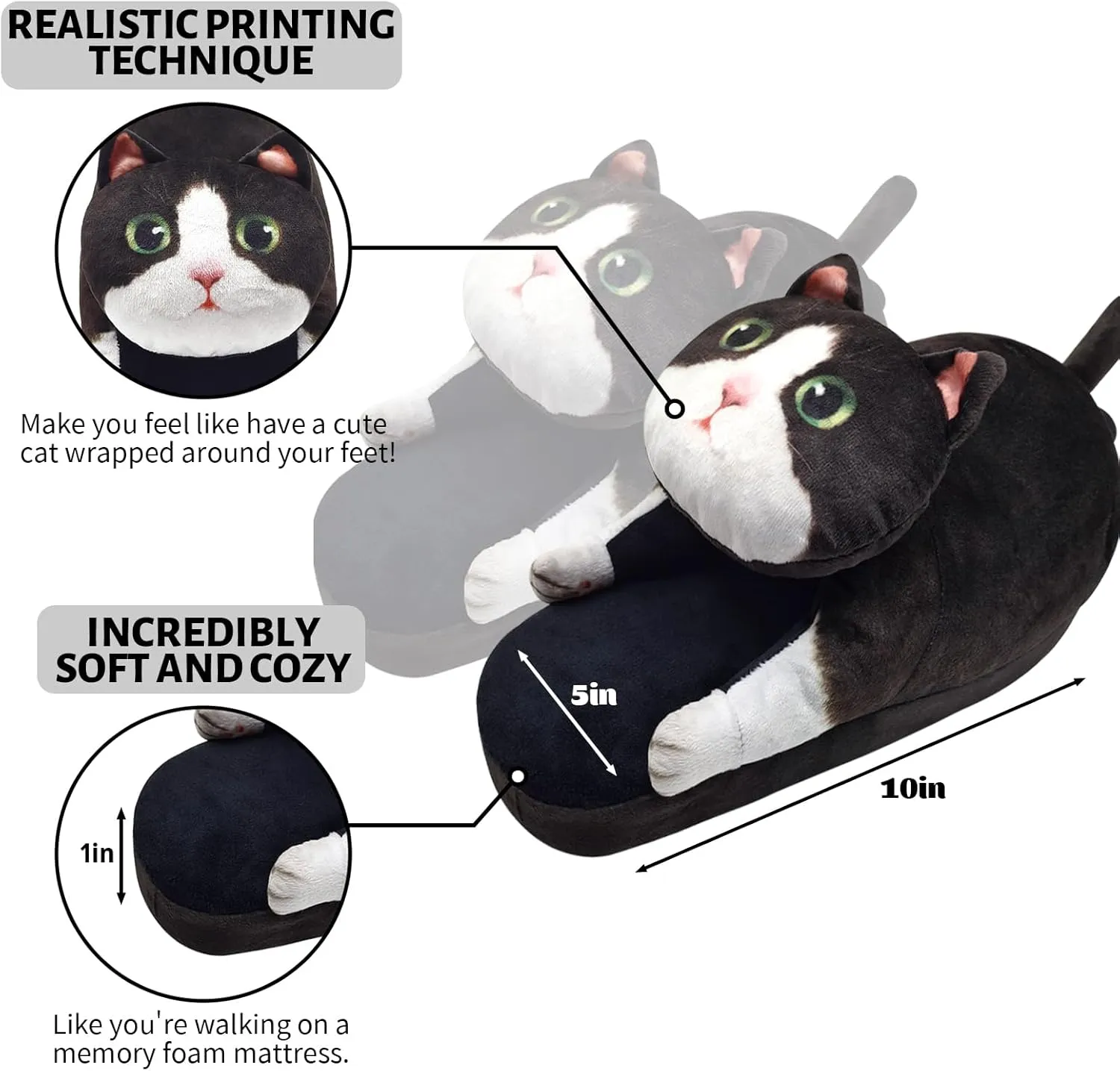 Cat Slippers for Women, Cute Fuzzy Animal Slippers For Indoor and Outdoor, Comfy Non-Slip Memory Foam Sole, Funny Cat Lover Gifts for Women