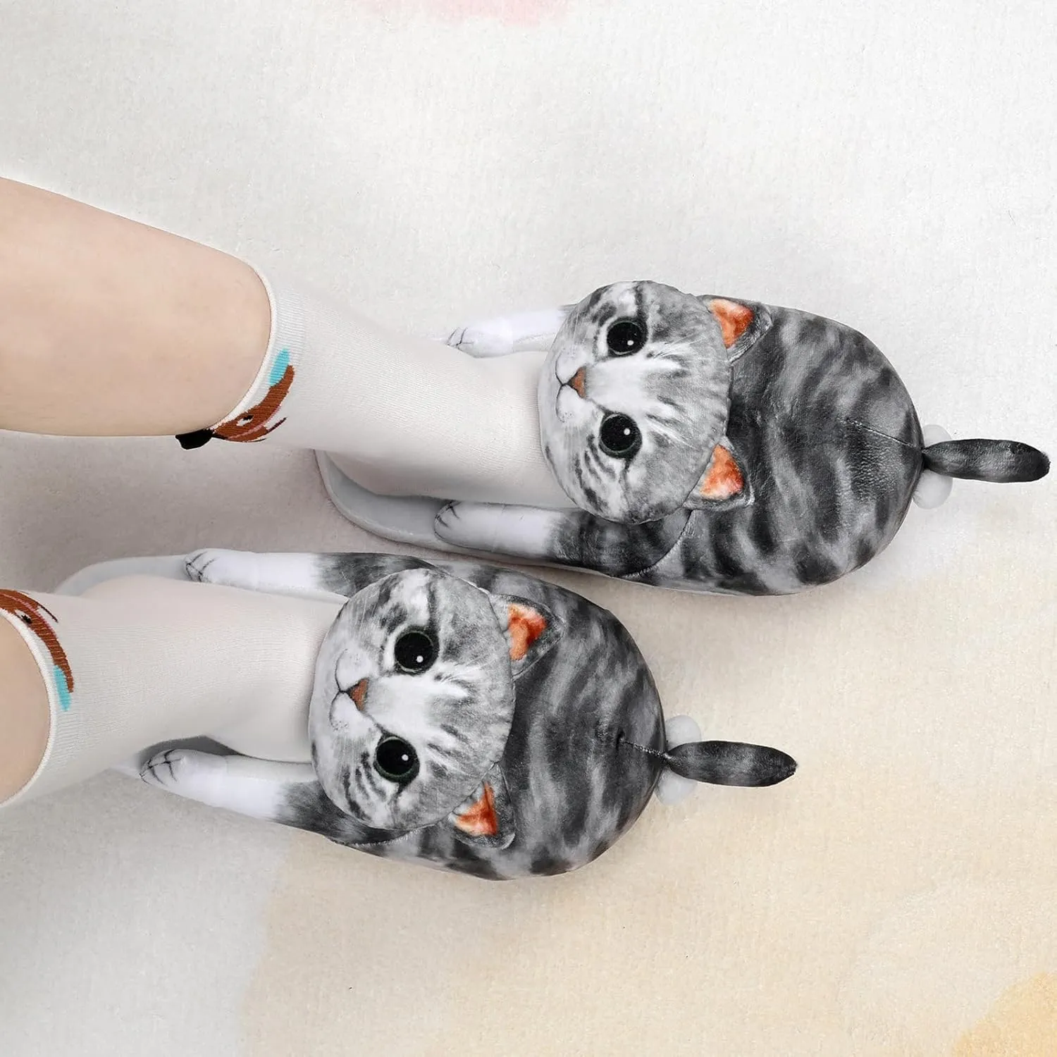 Cat Slippers for Women, Cute Fuzzy Animal Slippers For Indoor and Outdoor, Comfy Non-Slip Memory Foam Sole, Funny Cat Lover Gifts for Women