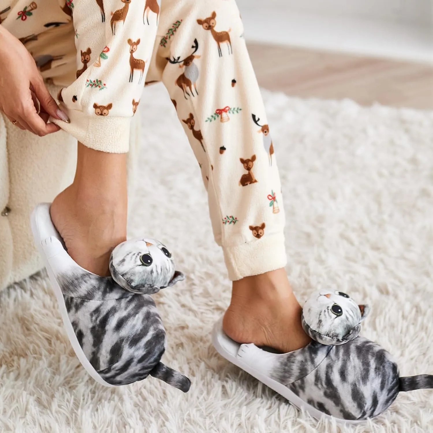 Cat Slippers for Women, Cute Fuzzy Animal Slippers For Indoor and Outdoor, Comfy Non-Slip Memory Foam Sole, Funny Cat Lover Gifts for Women