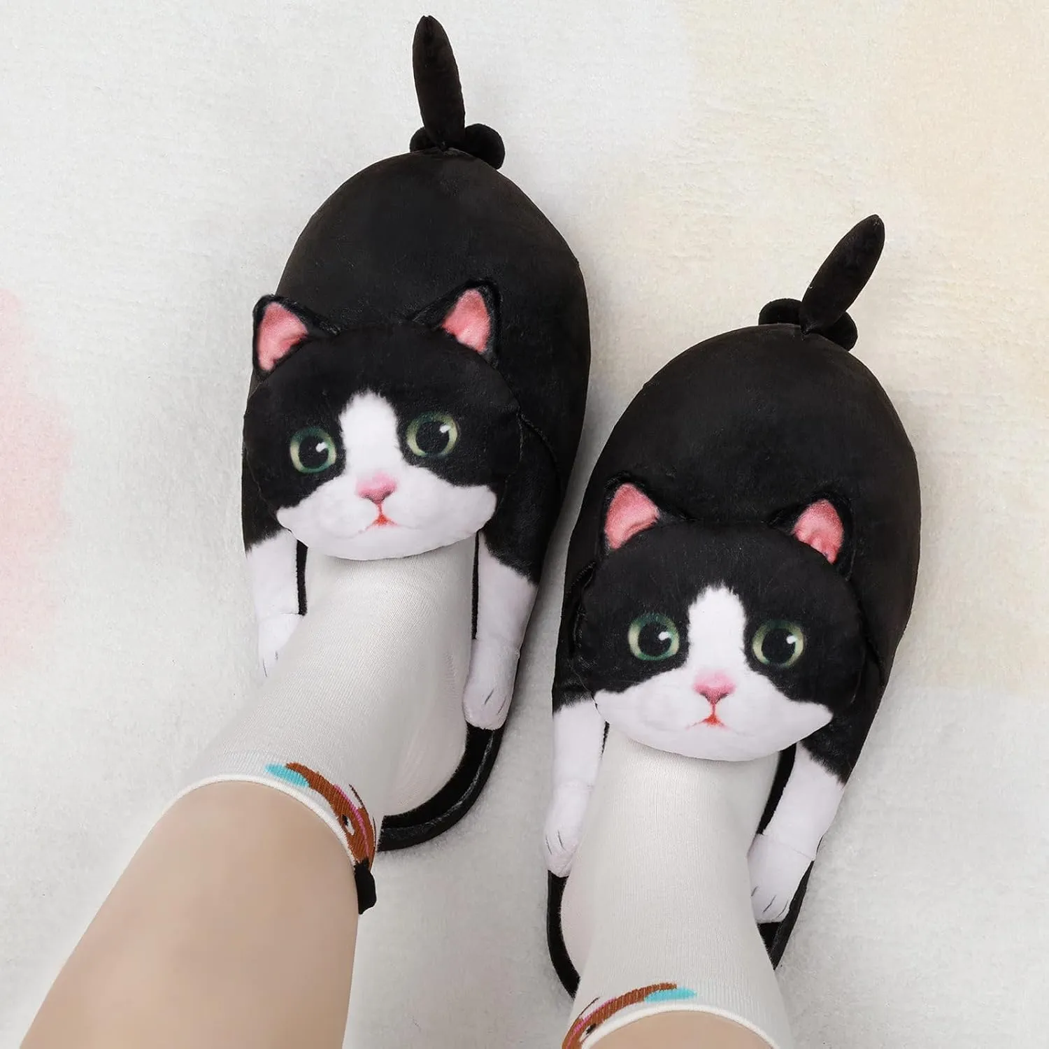 Cat Slippers for Women, Cute Fuzzy Animal Slippers For Indoor and Outdoor, Comfy Non-Slip Memory Foam Sole, Funny Cat Lover Gifts for Women