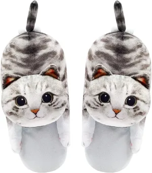 Cat Slippers for Women, Cute Fuzzy Animal Slippers For Indoor and Outdoor, Comfy Non-Slip Memory Foam Sole, Funny Cat Lover Gifts for Women