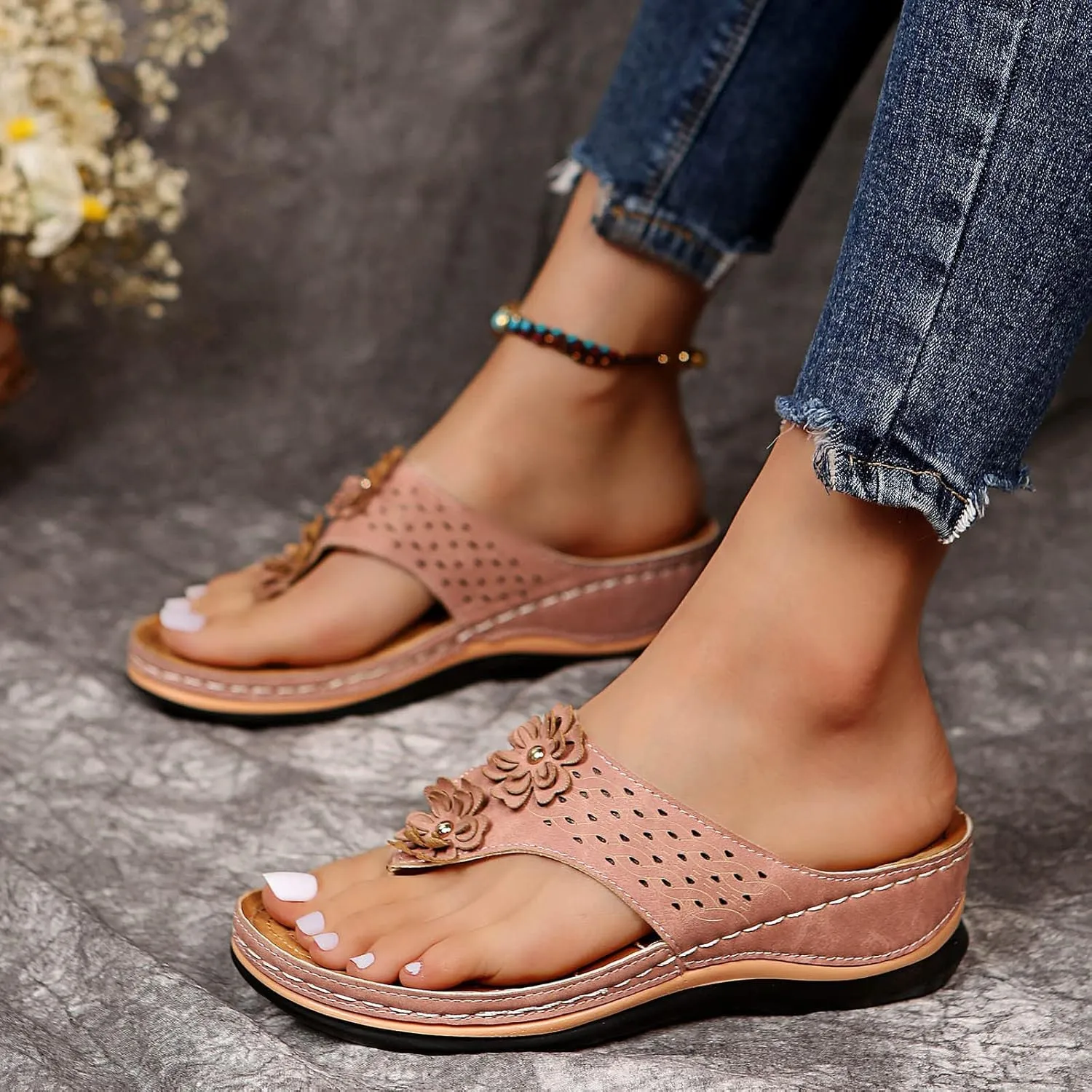 Cathalem Summer Sandals for Women 2024 Arch Support Sandals Summer Casual Orthotic Sandals Flip Flops