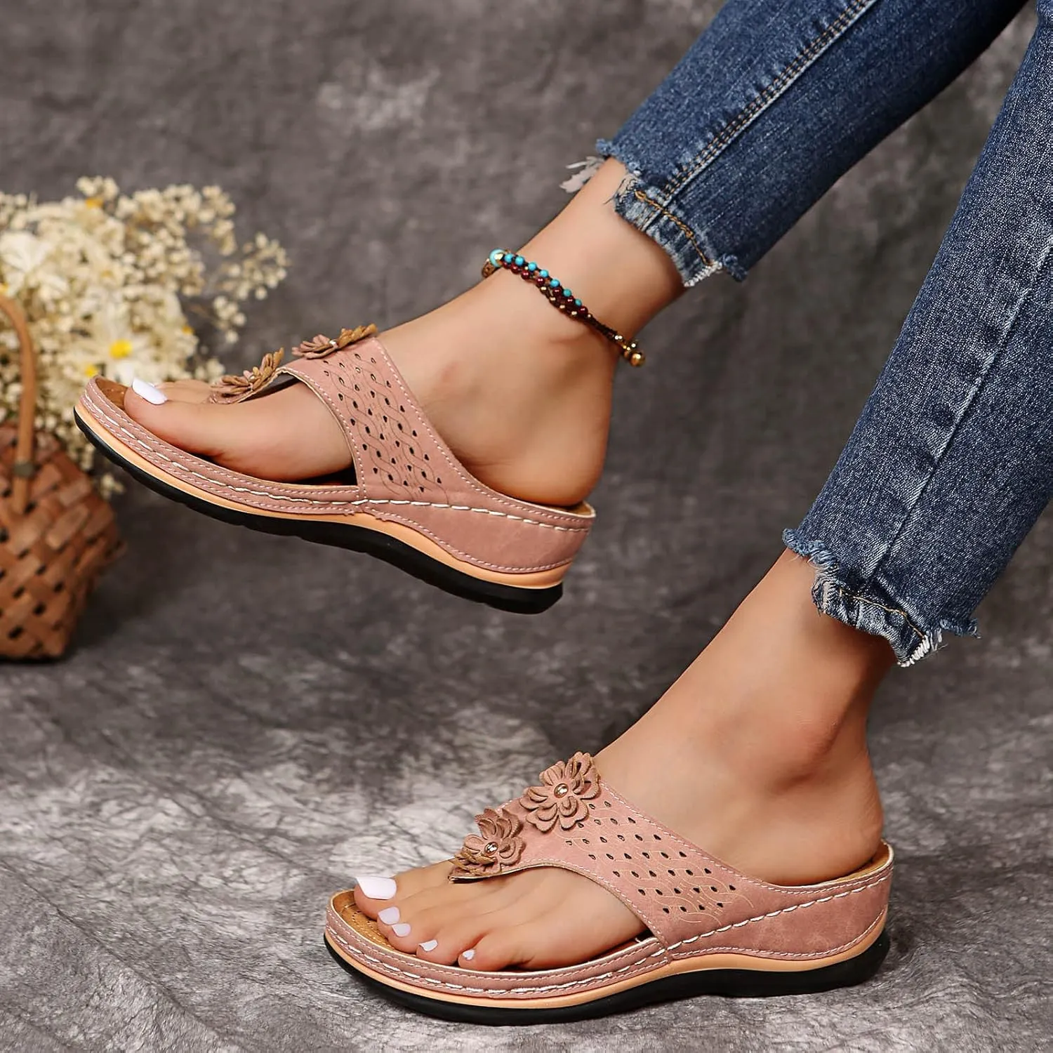 Cathalem Summer Sandals for Women 2024 Arch Support Sandals Summer Casual Orthotic Sandals Flip Flops
