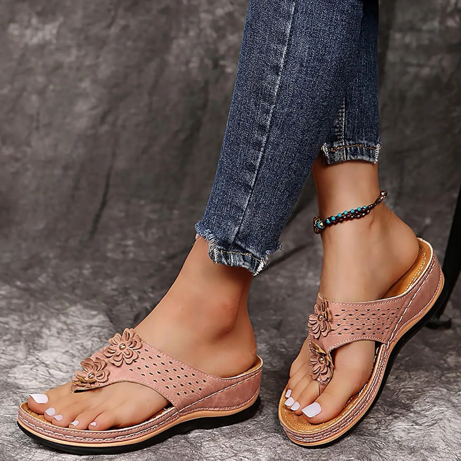 Cathalem Summer Sandals for Women 2024 Arch Support Sandals Summer Casual Orthotic Sandals Flip Flops
