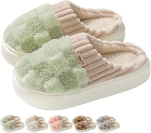 Checkered Slippers for Women Men Indoor Warm Cozy Winter Fuzzy Slippers Unisex Plush Plaid Home Bedroom House Shoes Slip On Non-Slip