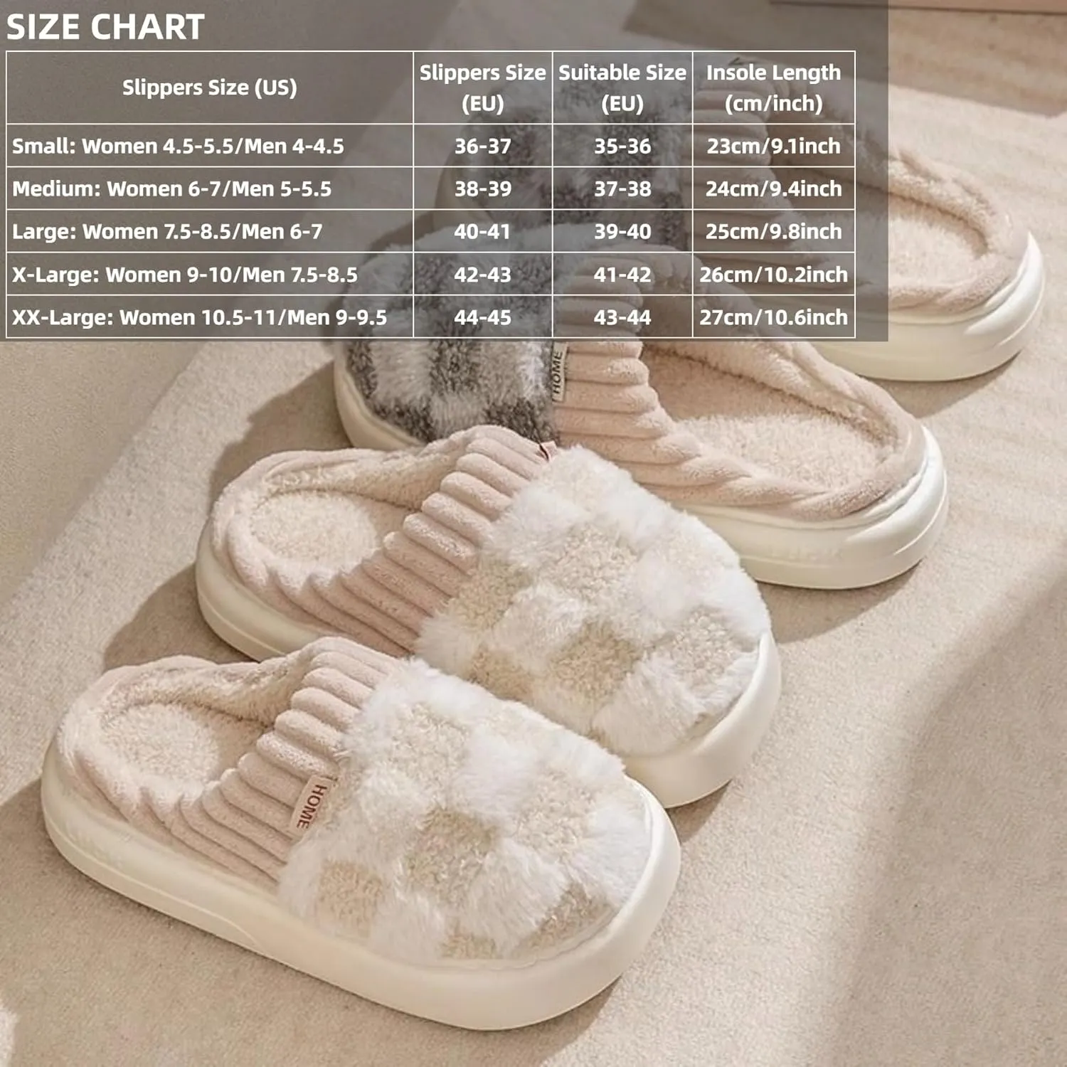 Checkered Slippers for Women Men Indoor Warm Cozy Winter Fuzzy Slippers Unisex Plush Plaid Home Bedroom House Shoes Slip On Non-Slip