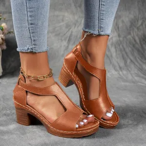 Chunky Heel for Women Dressy,Fashion Summer Side Hollow Block Heels Comfortable Open Toe Strappy Sandals Ankle Strap Stacked Platform Heels Slip On Mules Wedges Heels for Women Sandals