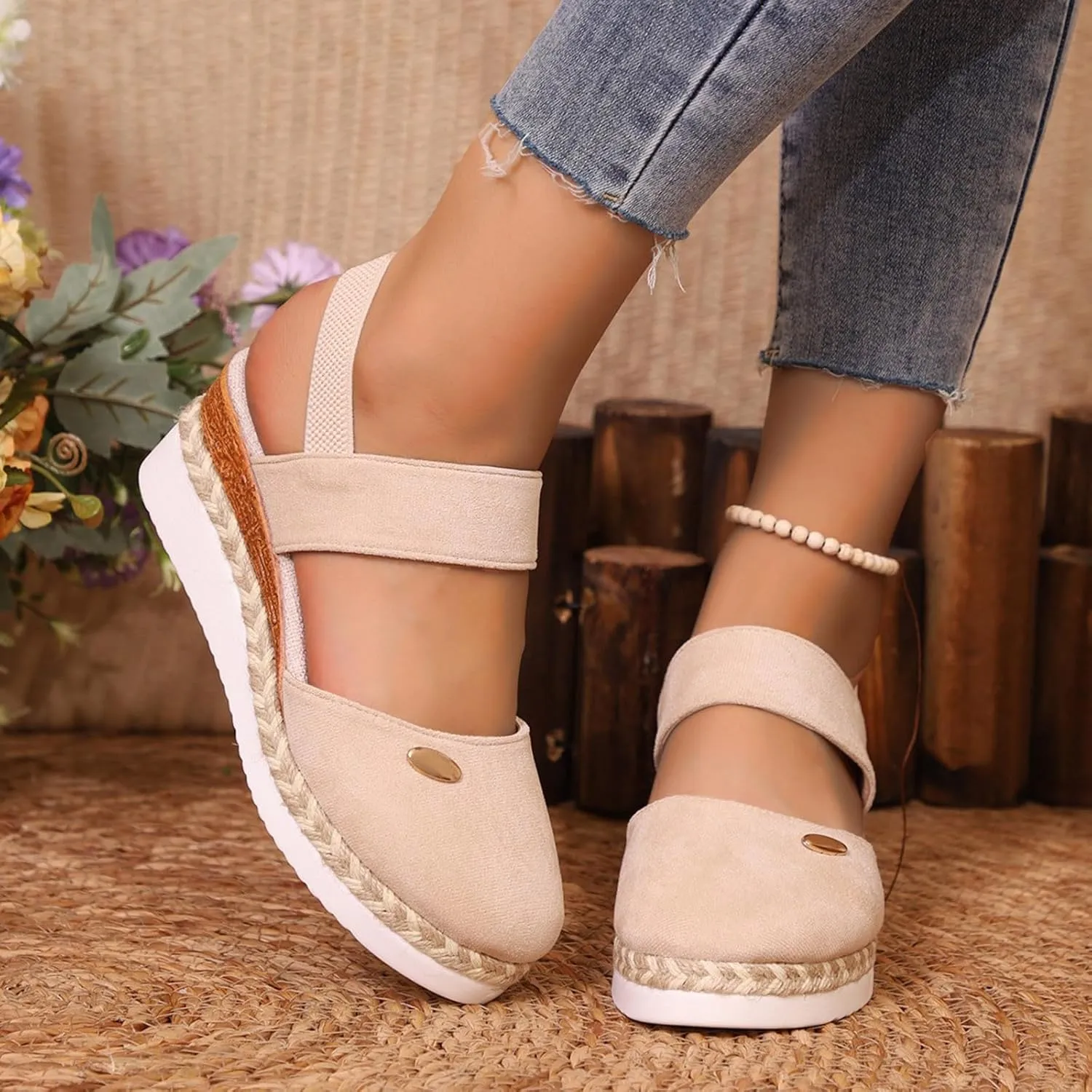 Closed Toe Platform Wedge Sandals for Women 2025 Summer Vacation Dressy Comfortable Anti Slip Beach Shoes with Adjustable Buckle Ankle Strap