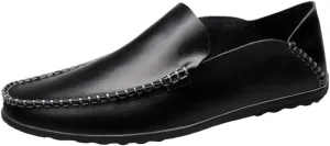 Comfortable Lightweight Men's Loafers Shoes Genuine Leather Round Toe Stitching Details Classic Flexible Flat Heel