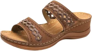 Comfortable Sandals for Women Orthotic Breathable Slip On Wedge Sandals Lightweight Soft Cushion Footbed Wedges Vintage Casual Summer Shower Beach Shoes for Daily Wear