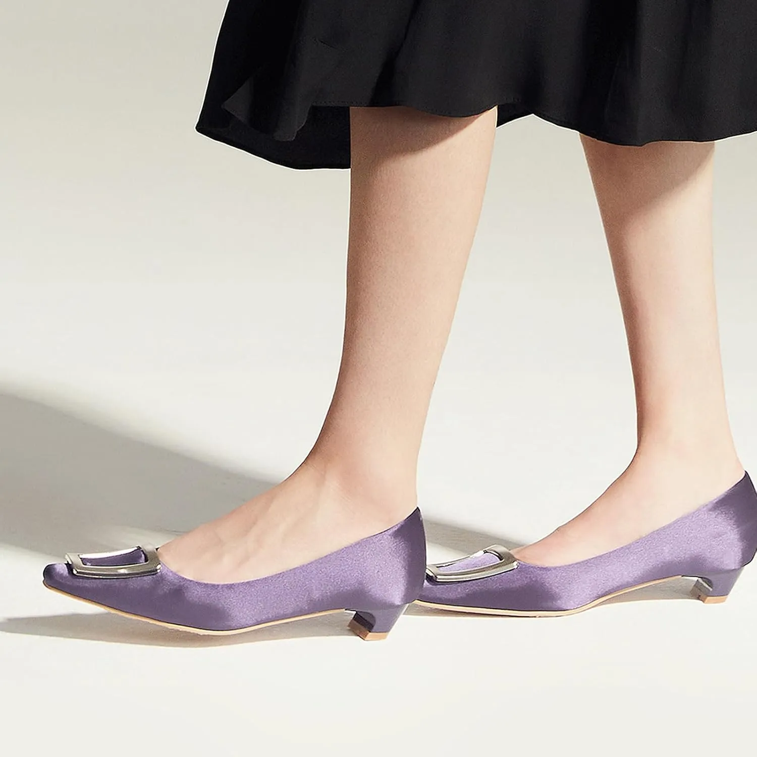 C.Paravano Chunky Low Heel Women's Square Toe Pumps Slip-On Closed Toe Low Heeled Pearl Ankle Strap Pumps Bridal Wedding Shoes