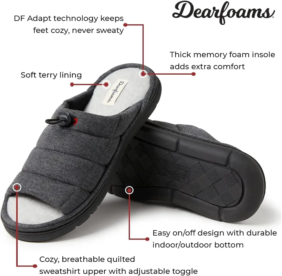 Dearfoams Men's Adrian Quilted Memory Foam Sweatshirt Slide Slipper