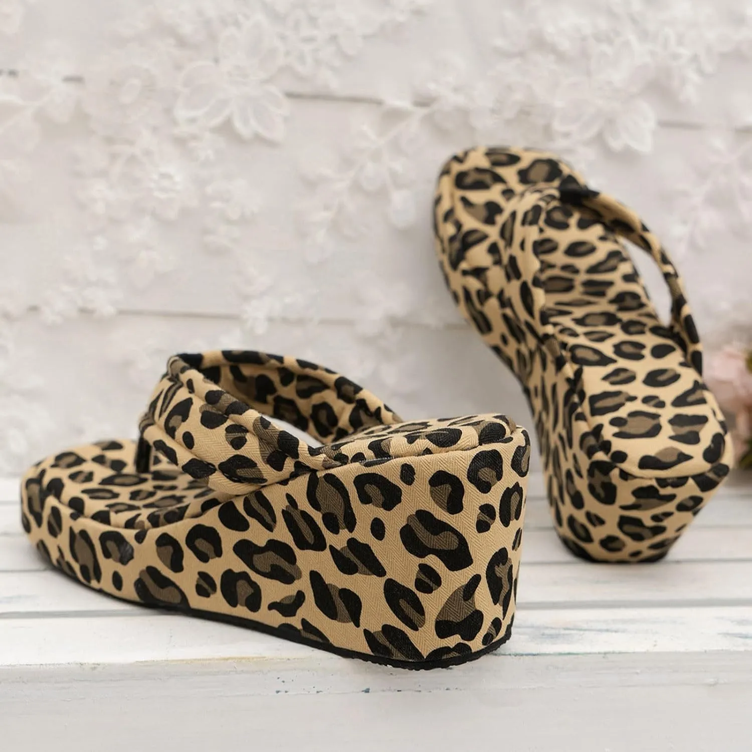 Denim Flip Flops Wedge Heel Women's Summer New Thick Soled High Heeled Platform Womens Sandals with Arch Support