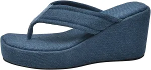 Denim Flip Flops Wedge Heel Women's Summer New Thick Soled High Heeled Platform Womens Sandals with Arch Support