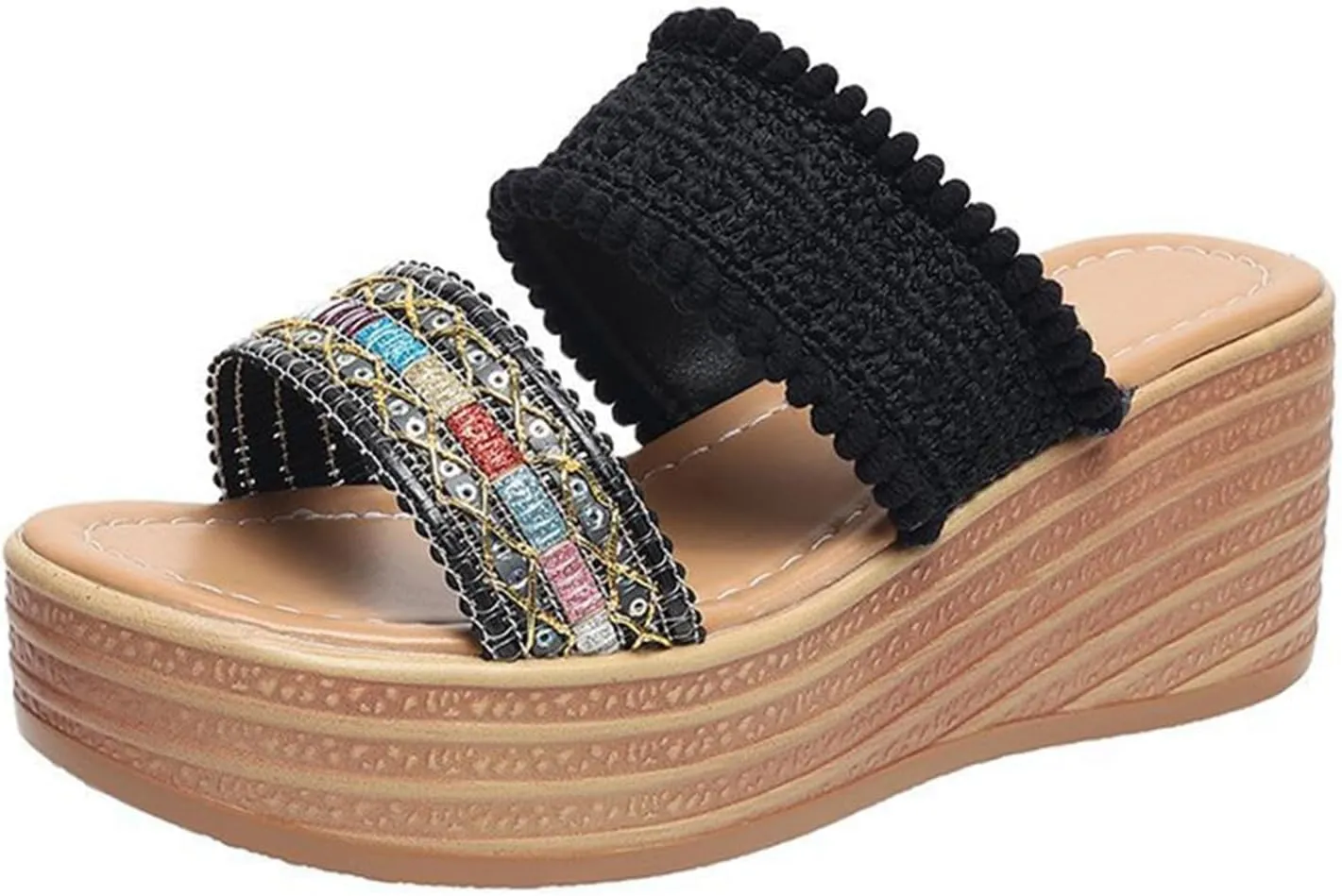 Dressy Wedge Sandals for Women Boho Fashion Summer Shoes Open Toe Low Heel Non Slip Espadrilles Wedges Shoes for Beach