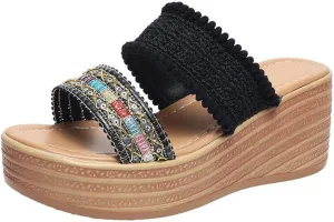 Dressy Wedge Sandals for Women Boho Fashion Summer Shoes Open Toe Low Heel Non Slip Espadrilles Wedges Shoes for Beach