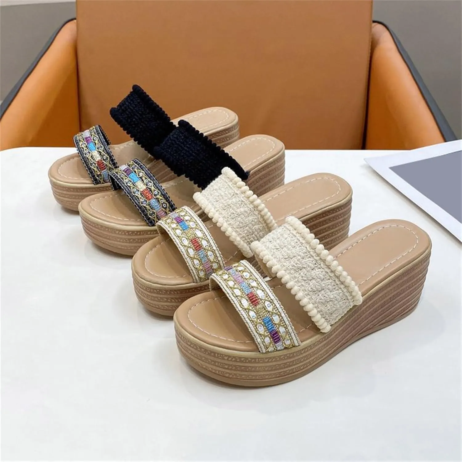 Dressy Wedge Sandals for Women Boho Fashion Summer Shoes Open Toe Low Heel Non Slip Espadrilles Wedges Shoes for Beach