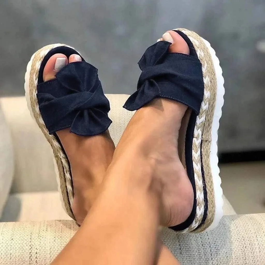 Eduavar Sandals Women Dressy Summer, Sandals Women Bow Toe Wedge Platforms Sandals Dressy Summer Comfy Slip On Sandals