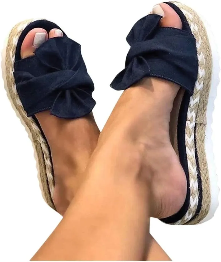 Eduavar Sandals Women Dressy Summer, Sandals Women Bow Toe Wedge Platforms Sandals Dressy Summer Comfy Slip On Sandals