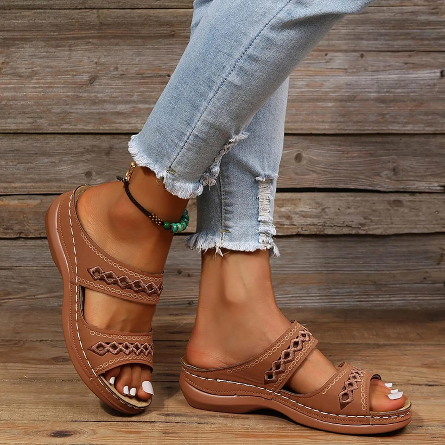 Eduavar Womens Wedge Sandals, Orthopedic Sandals for Women Retro Sandals Open Toe Anti-Slip Comfy Walking Sandals