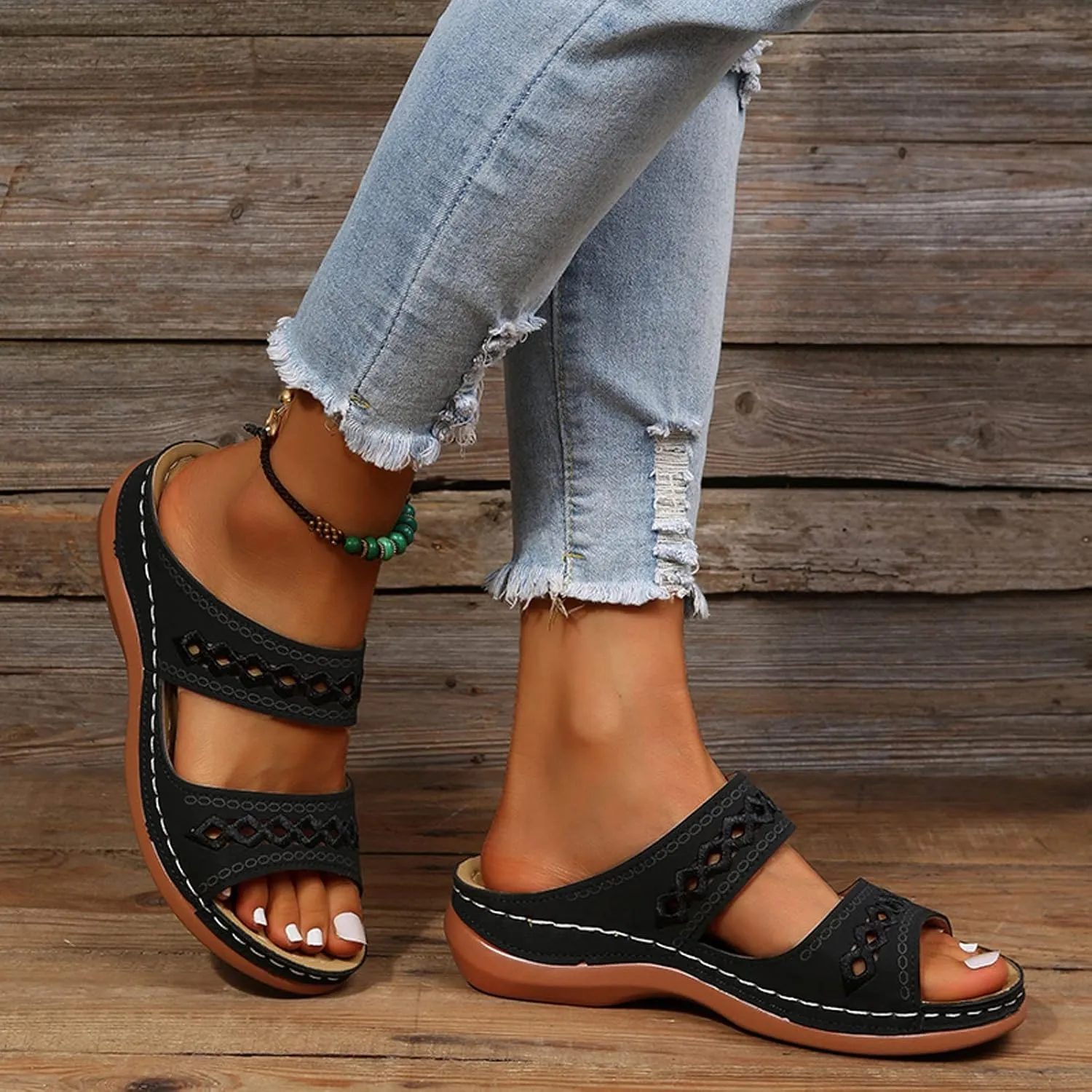 Eduavar Womens Wedge Sandals, Orthopedic Sandals for Women Retro Sandals Open Toe Anti-Slip Comfy Walking Sandals